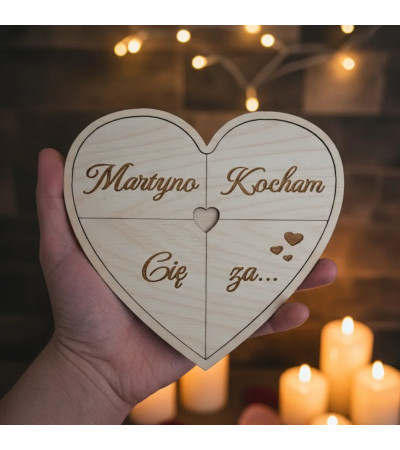 Drewniane Serce-Puzzle „Kocham Cię za...”