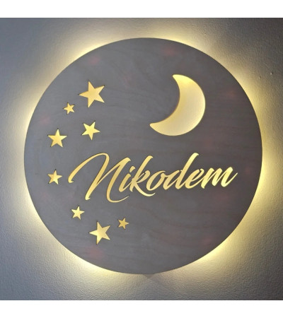 Lampka LED na ścianę z imieniem lampka nocna dla dziecka z grawerem
