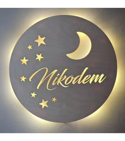 Lampka LED na ścianę z imieniem lampka nocna dla dziecka z grawerem