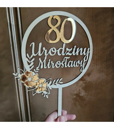 Personalizowany Topper na Tort ze złotym lustrem na urodziny