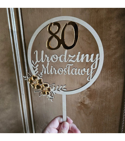Personalizowany Topper na Tort ze złotym lustrem na urodziny