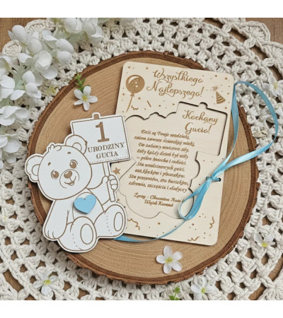 Drewniana Pamiątka na Pierwsze Urodziny Roczek Personalizowana z Puzzlem dla chłopca / dla dziewczynki