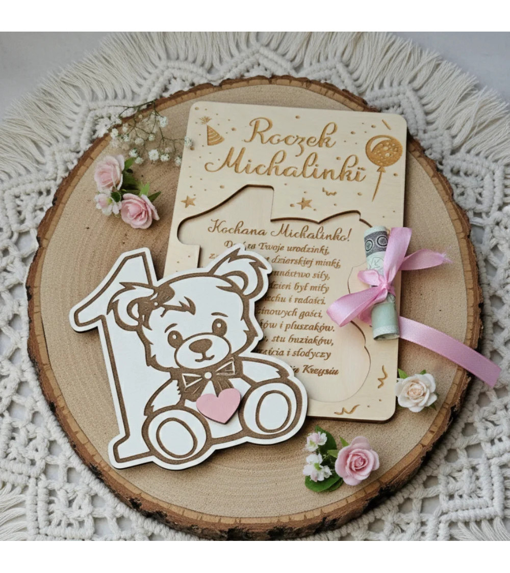 Drewniana Pamiątka na Pierwsze Urodziny Roczek Personalizowana z Puzzlem dla chłopca / dla dziewczynki