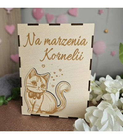 Skarbonka dla dziecka personalizowana z grawerem 3D Kotek
