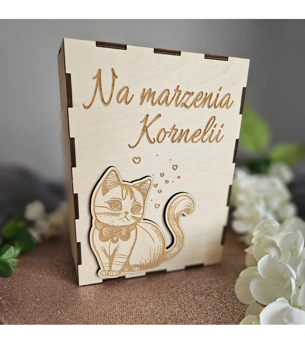 Skarbonka dla dziecka personalizowana z grawerem 3D Kotek