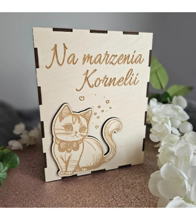Skarbonka dla dziecka personalizowana z grawerem 3D Kotek