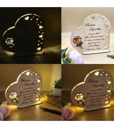 Personalizowane Serce Lampka LED z grawerem