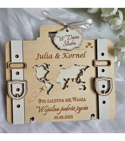Personalizowana Walizka na Pieniądze - Pamiątka Ślubu z Mapą Świata