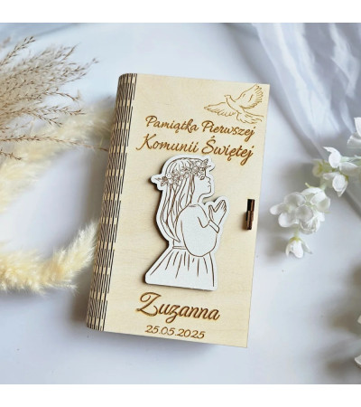 Pamiątka I Komunii Świętej  Personalizowane Pudełko na Pieniądze 3D dla Dziewczynki