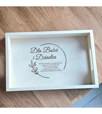 Drewniana Taca dekoracyjna z grawerem na Dzień Babci i Dziadka