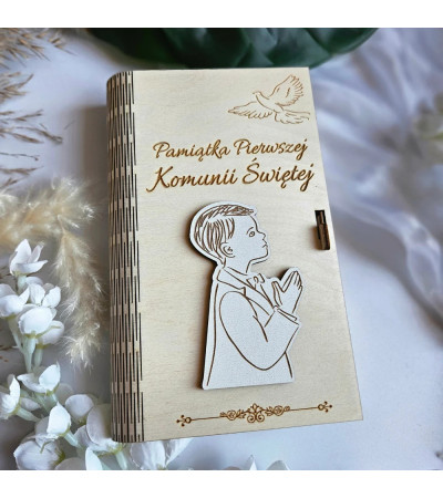 Pamiątka I Komunii Świętej  Personalizowane Pudełko na Pieniądze 3D dla Chłopca