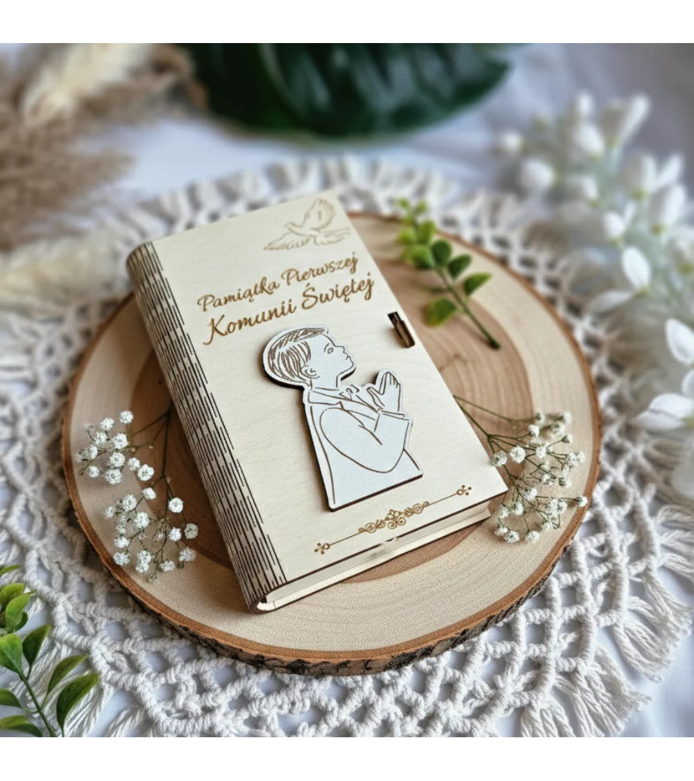 Pamiątka I Komunii Świętej  Personalizowane Pudełko na Pieniądze 3D dla Chłopca