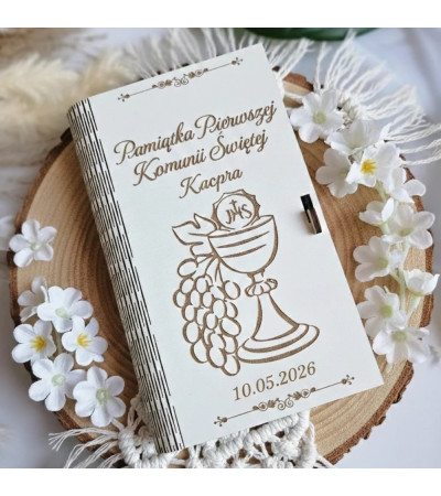 Pamiątka I Komunii Świętej Personalizowane Pudełko na Pieniądze Białe
