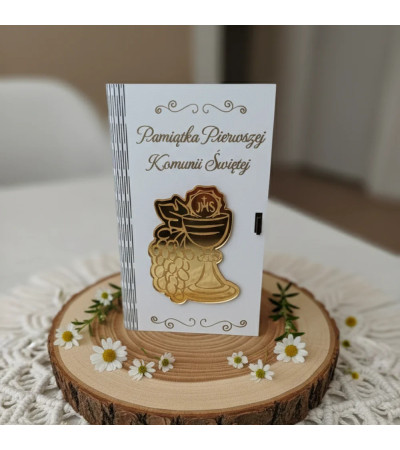 Pamiątka I Komunii Świętej Personalizowane Pudełko na Pieniądze 3D ze złotym elementem