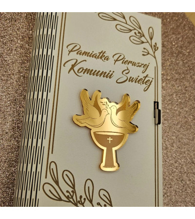 Pamiątka I Komunii Świętej Personalizowane Pudełko na Pieniądze 3D ze złotym elementem