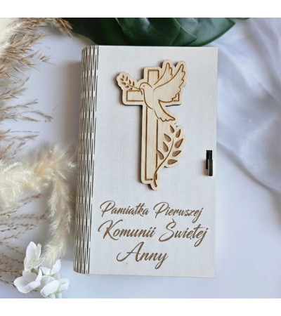 Pamiątka I Komunii Świętej Personalizowane Pudełko na Pieniądze 3D białe