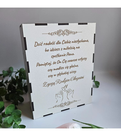 Prezent Pierwsza Komunia Święta - Personalizowana Skarbonka Biała ze złotym elementem 3D