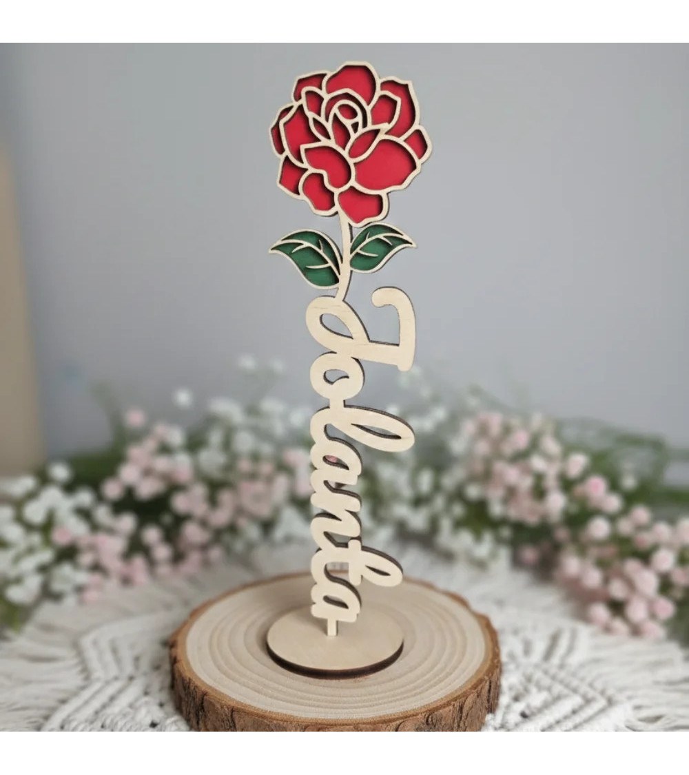 Róża z imieniem Drewniana personalizowana