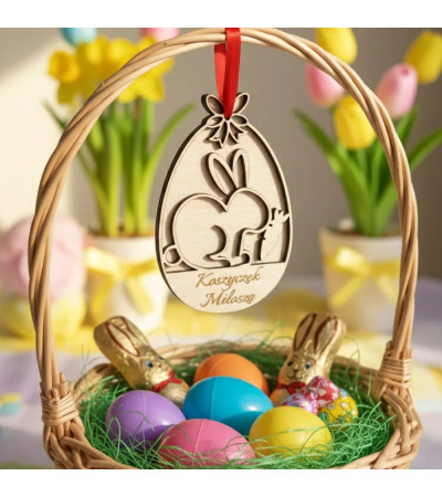 Personalizowana Zawieszka 3D Zajączek z Marchewką do koszyczka Wielkanocnego z imieniem