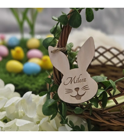 Personalizowana Zawieszka Uśmiechnięty Zajączek do Koszyczka Wielkanocnego z imieniem
