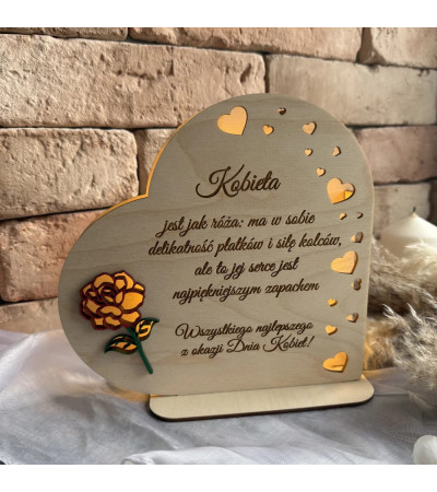 Drewniana Lampka LED Serce Wyjątkowy Prezent na Dzień Kobiet