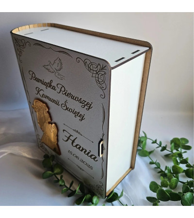 Pamiątka Pierwszej Komunii Świętej Pudełko na Biblię duże personalizowane