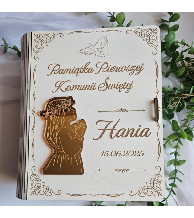Pamiątka Pierwszej Komunii Świętej Pudełko na Biblię duże personalizowane