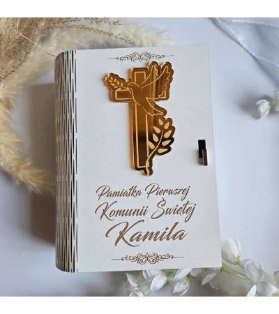 Pamiątka Pierwszej Komunii Świętej Pudełko na Biblię duże personalizowane