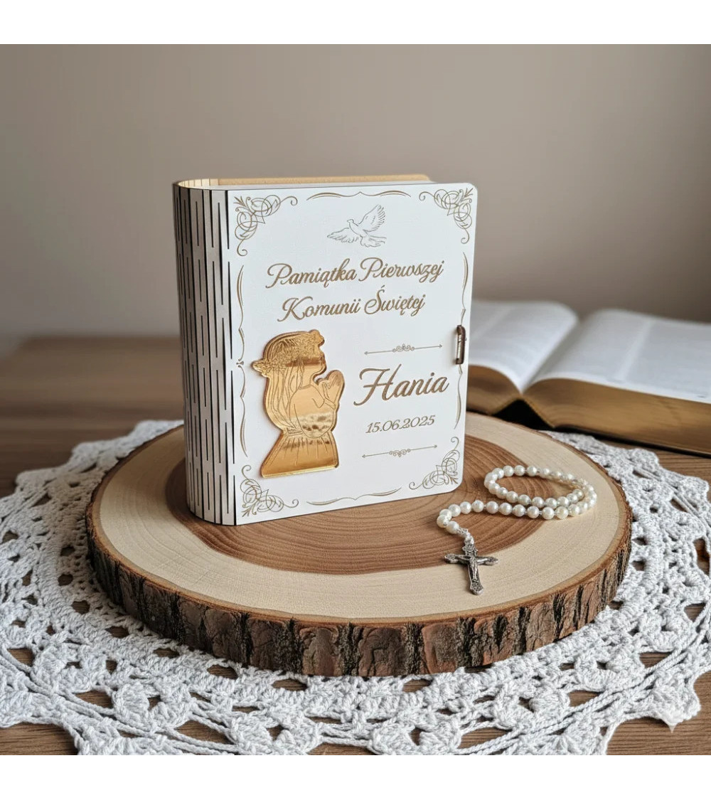 Pamiątka Pierwszej Komunii Świętej Pudełko na Biblię duże personalizowane