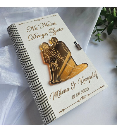 Pudełko na Ślub Pamiątka z Grawerem Prezent personalizowany złote plexy