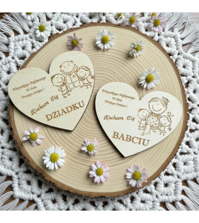 Drewniany Magnes Serce - Prezent na Dzień Babci i Dziadka